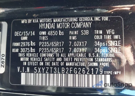 2015 Hyundai Santa Fe Sport 2.4L from USA, damaged, VIN 5XYZT3LB2FG262179